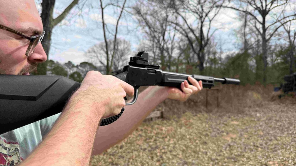 Author shooting the Rossi Rio Bravo 22 LR 