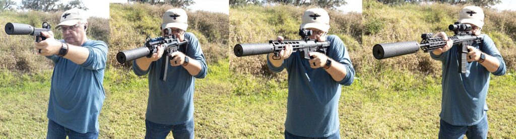 Author shooting the suppressor on multiple platforms.