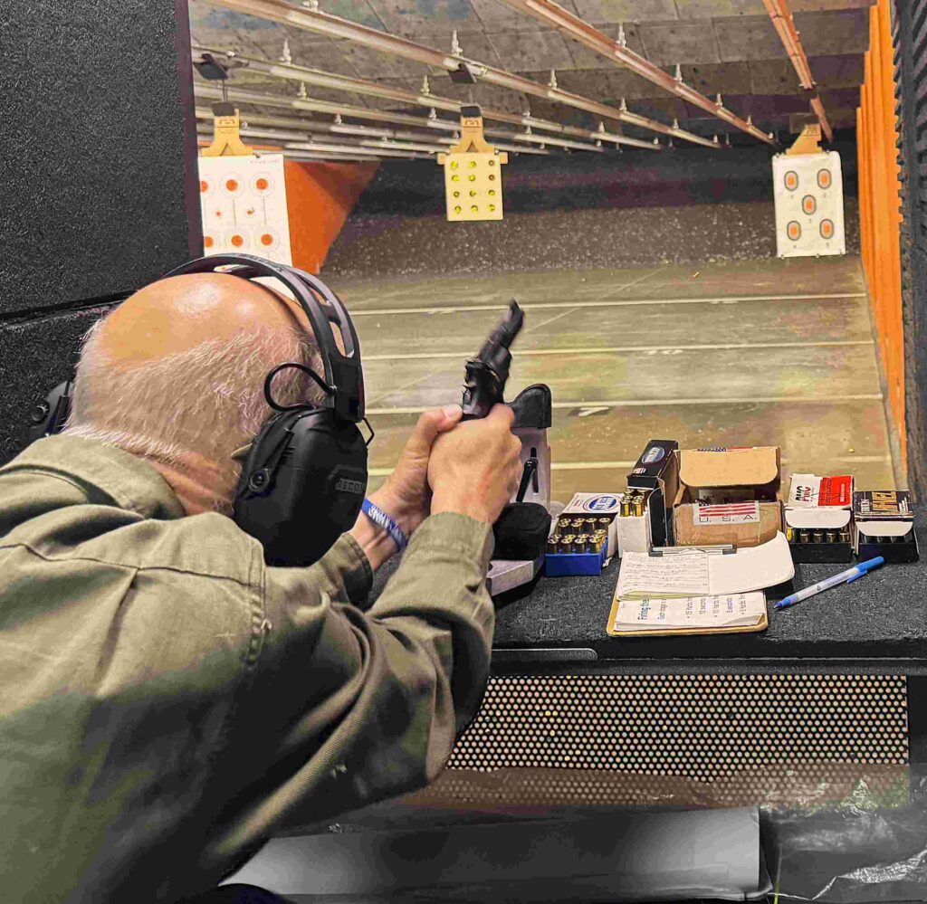 photo of author shooting the .44 special nightguard