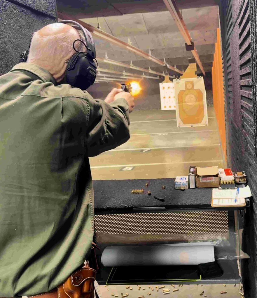 Author shooting the Nightguard off-hand